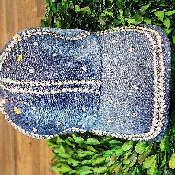 Olivia & Kate Denim Sequined Bling Ball Cap New With Tag - Picture 2 of 6
